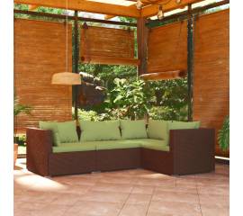 Set mobilier de grădină cu perne, 4 piese, maro, poliratan