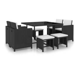 Set mobilier de exterior cu perne, 9 piese, negru, poliratan