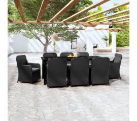 Set mobilier pentru grădină, cu perne, 9 piese, negru