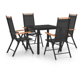 Set de masă pentru grădină, 5 piese, negru, aluminiu