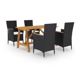 Set mobilier de grădină, 5 piese, negru