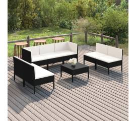 Set mobilier de grădină cu perne, 8 piese, negru, poliratan