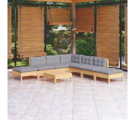 Set mobilier grădină cu perne gri, 8 piese,  lemn de pin