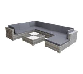 Set mobilier de grădină cu perne, 8 piese, gri, poliratan