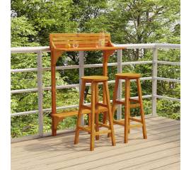 Set mobilier de bar de balcon, 3 piese, lemn masiv de acacia