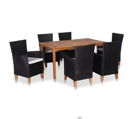 Set mobilier de exterior, 7 piese, negru și maro, poliratan