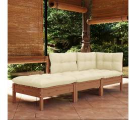 Set mobilier de grădină cu perne, 3 piese, lemn masiv pin