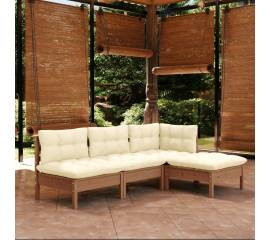Set mobilier grădină cu perne, 4 piese, maro miere, lemn de pin