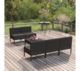 Set mobilier de grădină cu perne, 6 piese, negru, poliratan