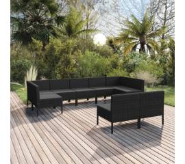 Set mobilier de grădină cu perne, 9 piese, negru, poliratan