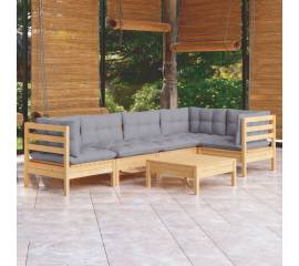 Set mobilier grădină cu perne gri, 6 piese, lemn masiv pin
