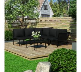 Set mobilier de grădină cu perne, 6 piese, negru, pvc