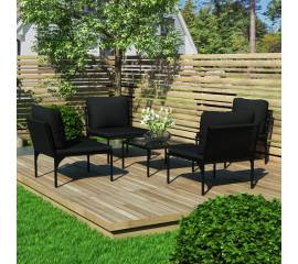 Set mobilier de grădină cu perne, 5 piese, negru, pvc