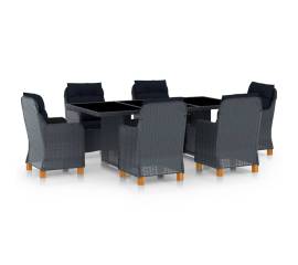 Set mobilier exterior cu perne, 7 piese, gri închis, poliratan