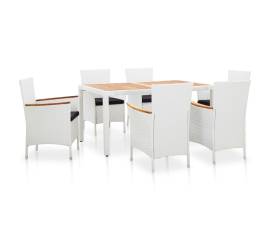 Set mobilier de exterior, 7 piese, alb, poliratan