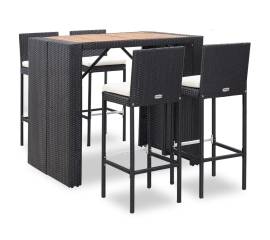 Set mobilier de exterior 5 piese, negru, poliratan, lemn acacia