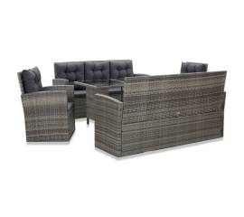 Set mobilier de exterior cu perne, 5 piese, gri, poliratan