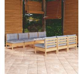 Set mobilier grădină cu perne gri, 8 piese, lemn de pin