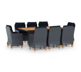 Set mobilier exterior cu perne, 9 piese, gri închis, poliratan