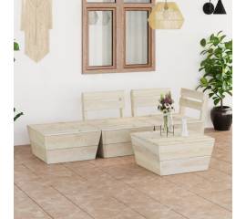 Set de mobilier de grădină paleți, 4 piese, lemn molid tratat