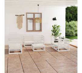 Set mobilier de grădină, 7 piese, alb, lemn masiv de pin
