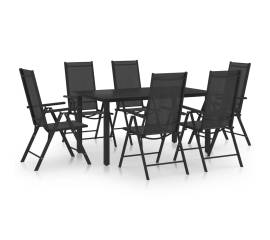 Set mobilier de grădină, 7 piese, negru, aluminiu