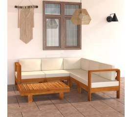 Set mobilier grădină perne alb/crem, 6 piese, lemn masiv acacia