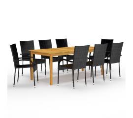 Set mobilier de grădină, 9 piese, negru