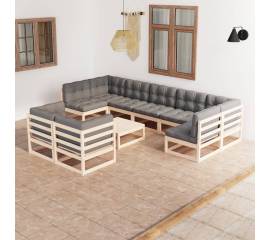 Set mobilier de grădină cu perne, 10 piese, lemn masiv de pin