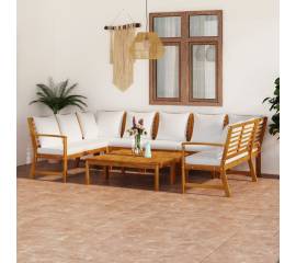 Set mobilier grădină cu perne, 9 piese, crem, lemn de acacia