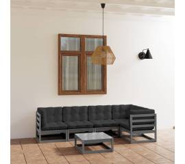 Set mobilier de grădină cu perne, 6 piese, lemn masiv de pin