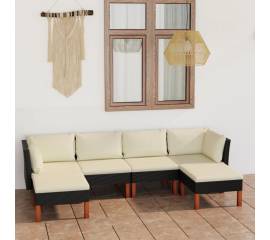 Set mobilier de grădină cu perne, 6 piese, negru, poliratan