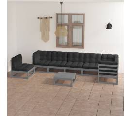 Set mobilier de grădină cu perne, 8 piese, lemn masiv de pin