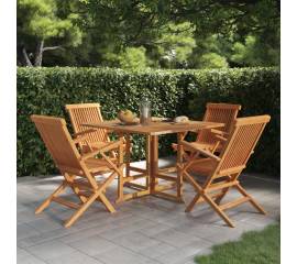 Set de mobilier de exterior pliabil, 5 piese, lemn masiv de tec