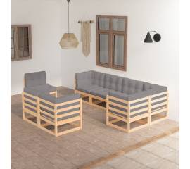 Set mobilier de grădină cu perne, 8 piese, lemn masiv de pin