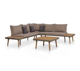 Set mobilier grădină cu perne, 4 piese, maro, lemn acacia