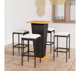 Set mobilier bar de grădină cu perne, 5 piese, negru, poliratan