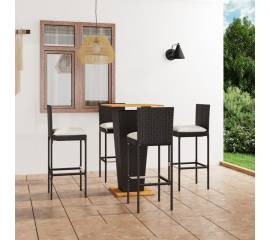 Set mobilier bar de grădină cu perne, 5 piese, negru, poliratan