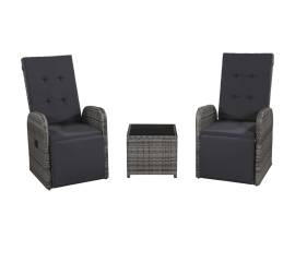 Set mobilier bistro cu perne, 3 piese, gri, poliratan