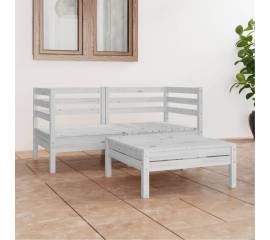 Set mobilier de grădină, 3 piese, alb, lemn masiv de pin