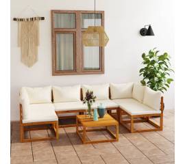 Set mobilier grădină cu perne, 7 piese, crem, lemn masiv acacia