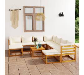 Set mobilier grădină cu perne 11 piese crem lemn masiv acacia
