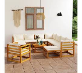Set mobilier grădină cu perne 12 piese crem, lemn masiv acacia