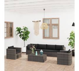 Set mobilier de grădină cu perne, 7 piese, gri, poliratan