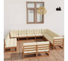 Set mobilier grădină&perne 12 piese, maro miere lemn masiv pin