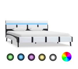 Cadru de pat cu led, alb, 140 x 200 cm, piele ecologică