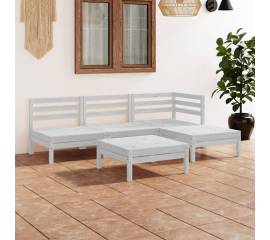 Set mobilier de grădină, 5 piese, alb, lemn masiv de pin