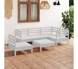 Set mobilier de grădină, 6 piese, alb, lemn masiv de pin