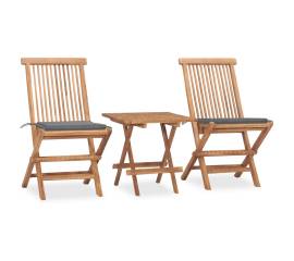 Set mobilier exterior pliabil cu perne, 3 piese, lemn masiv tec