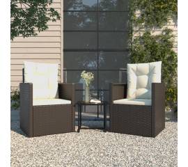 Set mobilier de exterior cu perne, 3 piese, negru, poliratan